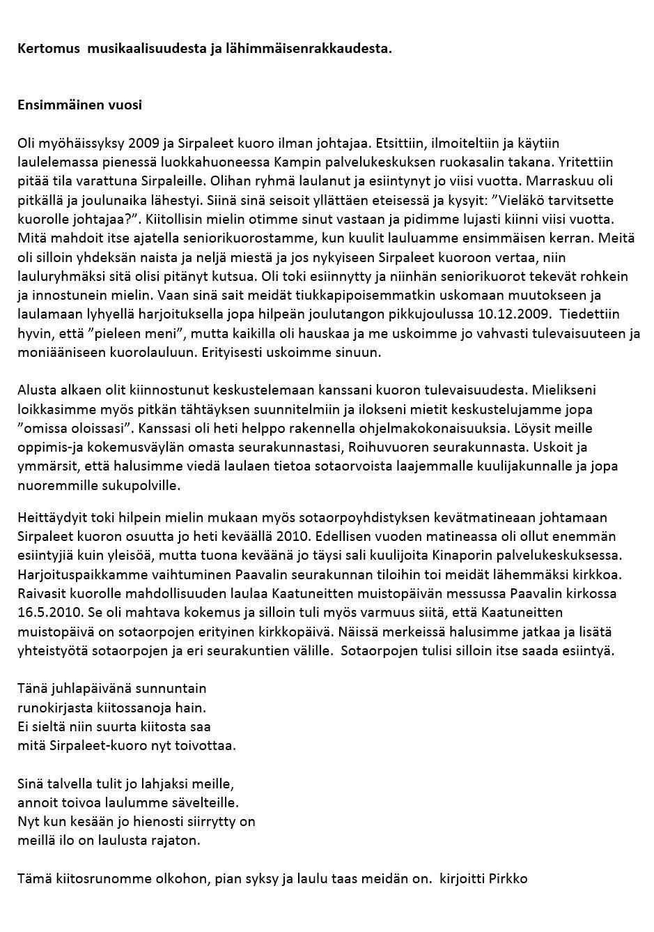 Kiitokset Tomi Kujansuulle